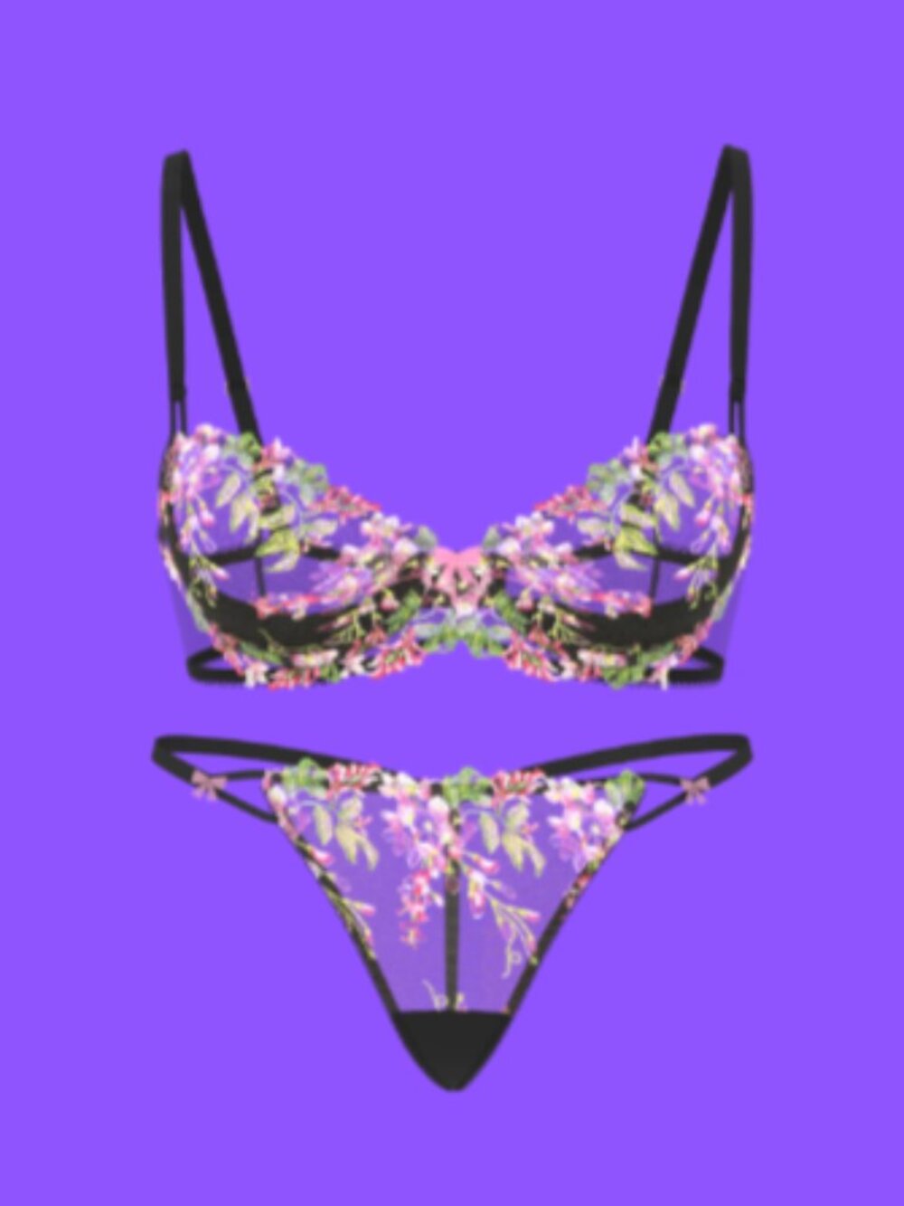Victoria's Secret Dream Angels Wicked Unlined Wisteria Embroidery Bra 38C Set